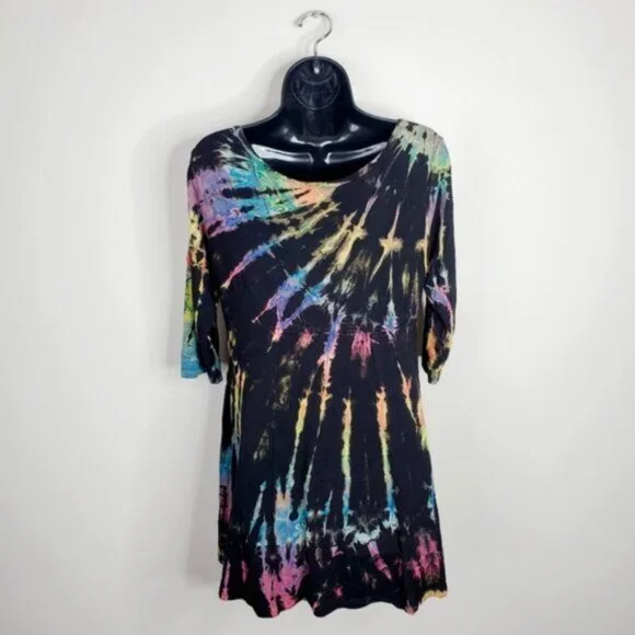Wanderlust Calgary Boho Artsy Tye Dye Lagenlook Beach Cover Tunic Dress M - Picture 2 of 7